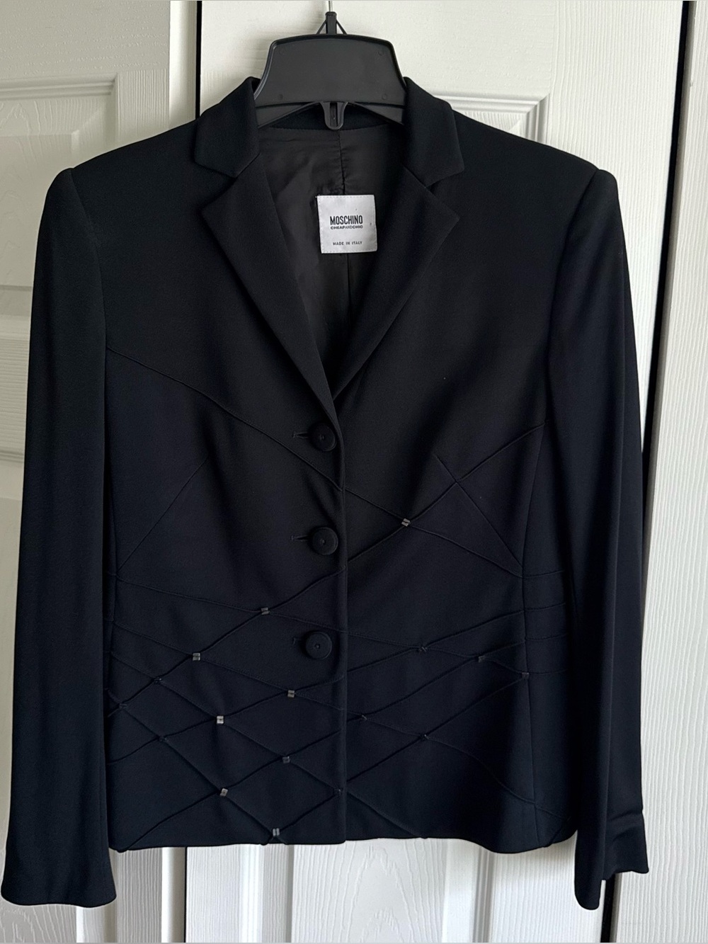 Moschino Cheap and Chic Black Blazer Stitched and Studded Button Front